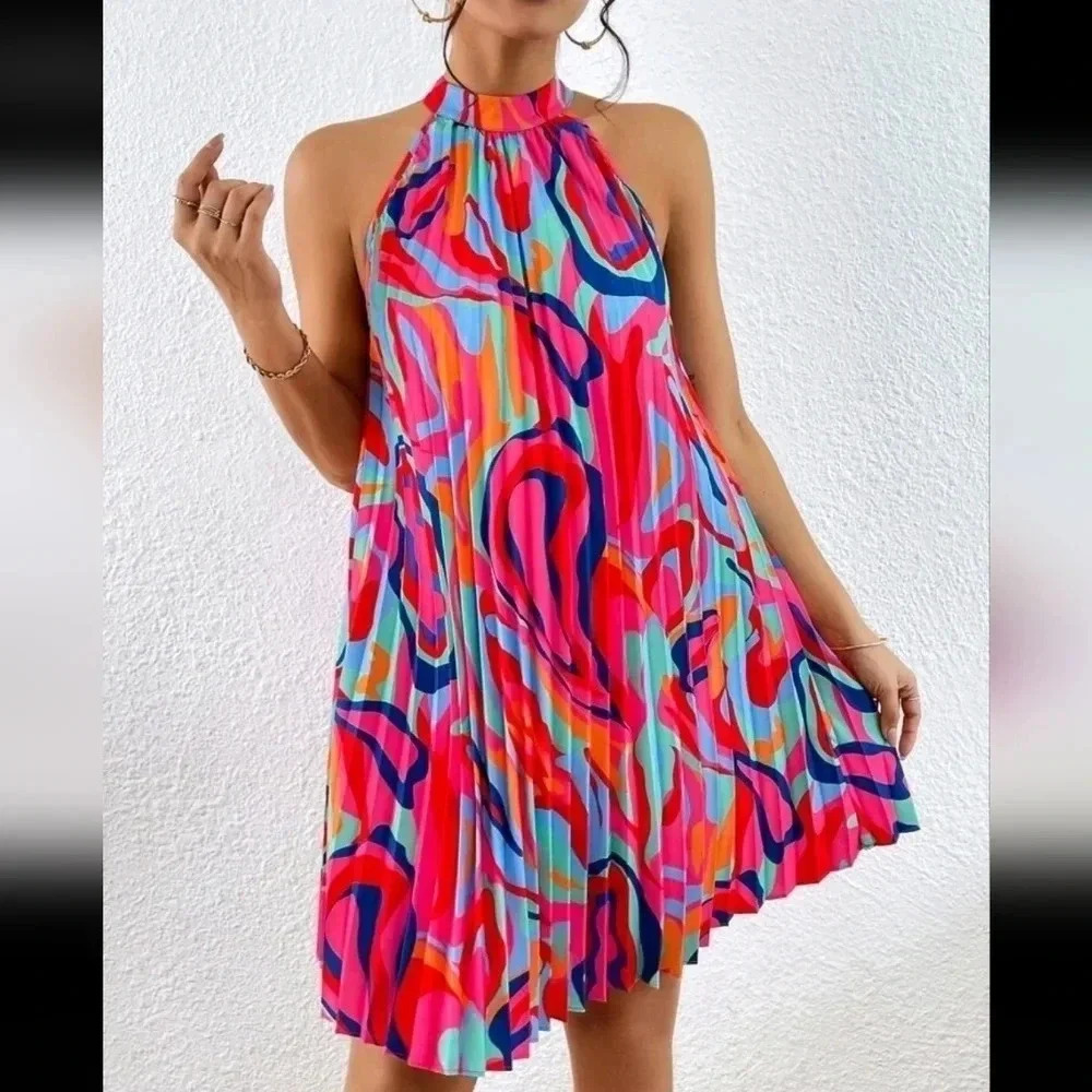 Colorful Abstract Halter Midi Dress